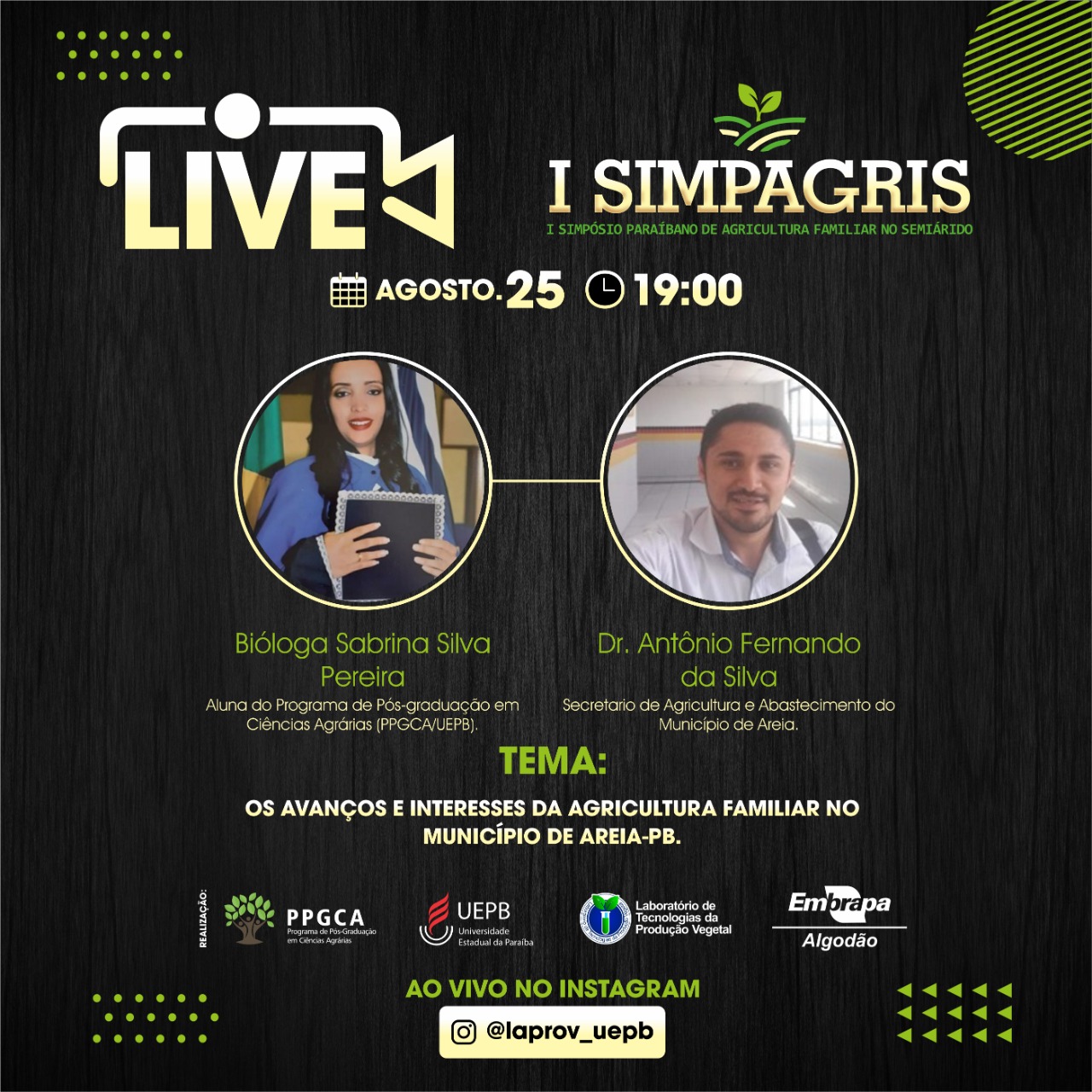 CONVITE LIVE: OS AVANÇOS E INTERESSES DA AGRICULTURA FAMILIAR NO MUNICÍPIO DE AREIA-PB