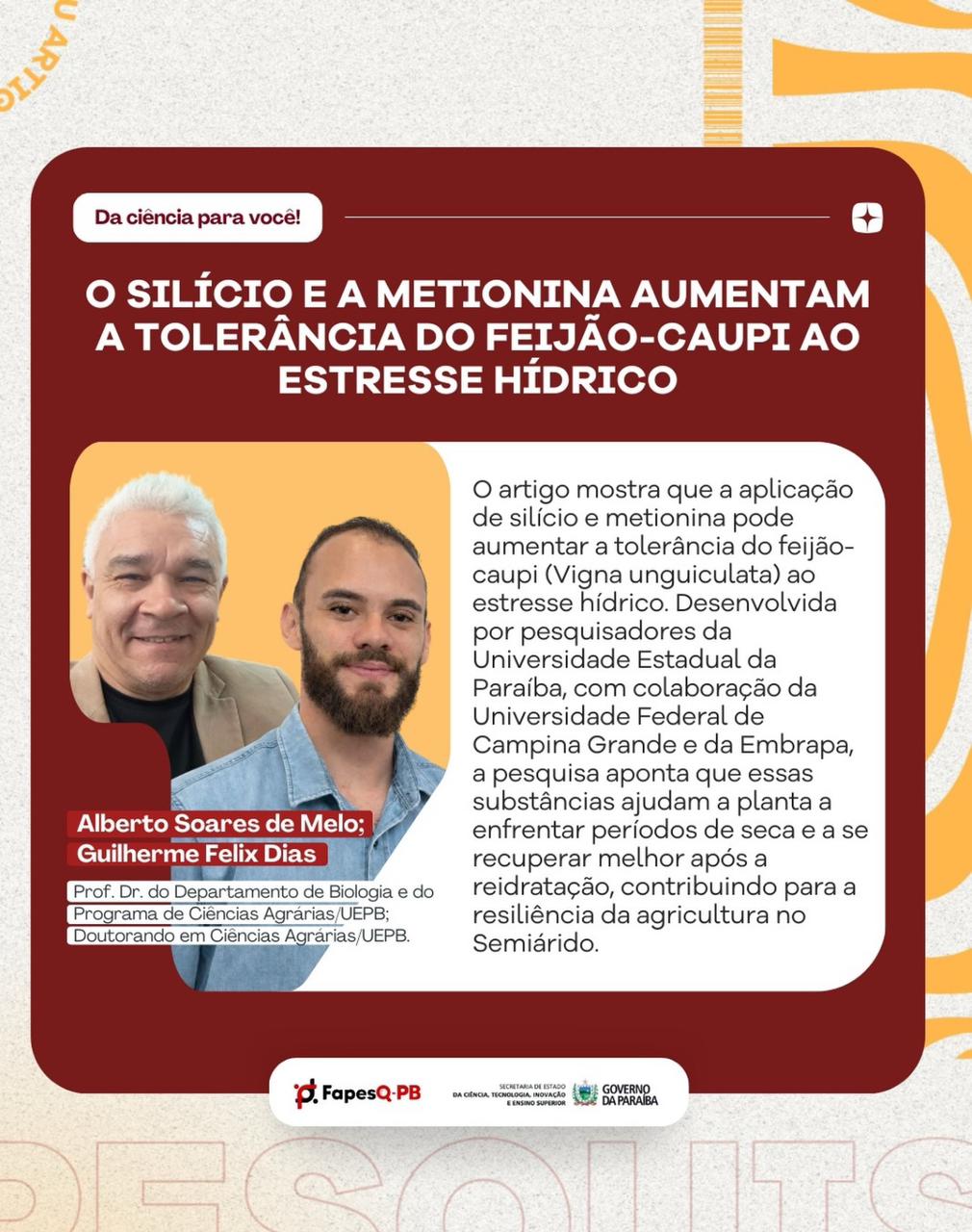 Artigo: O silício e a metionina aumentam a tolerância do feijão-caupi ao estresse hídrico