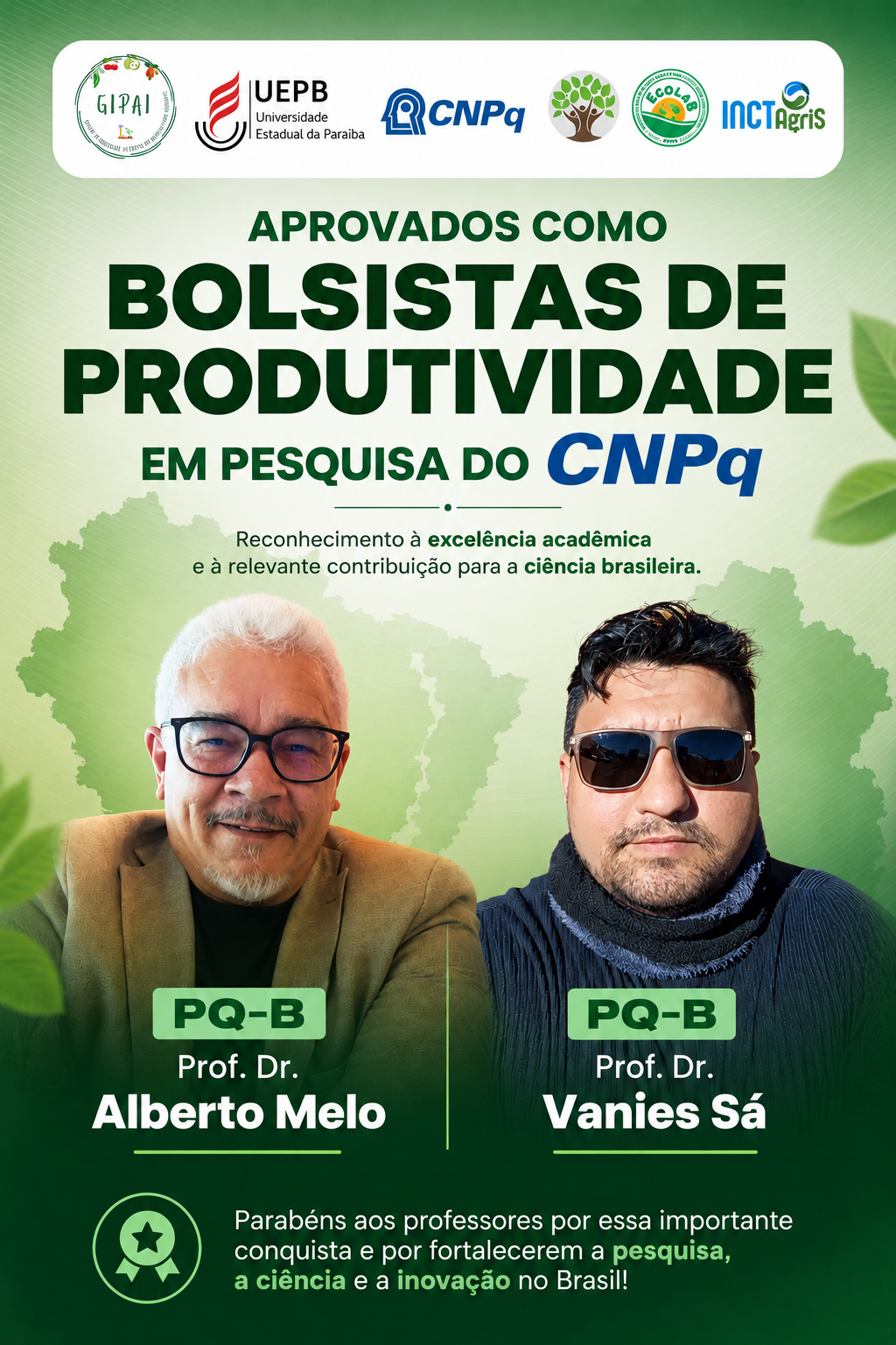 Docentes do PPGCA são contemplados com bolsas de produtividade do CNPq