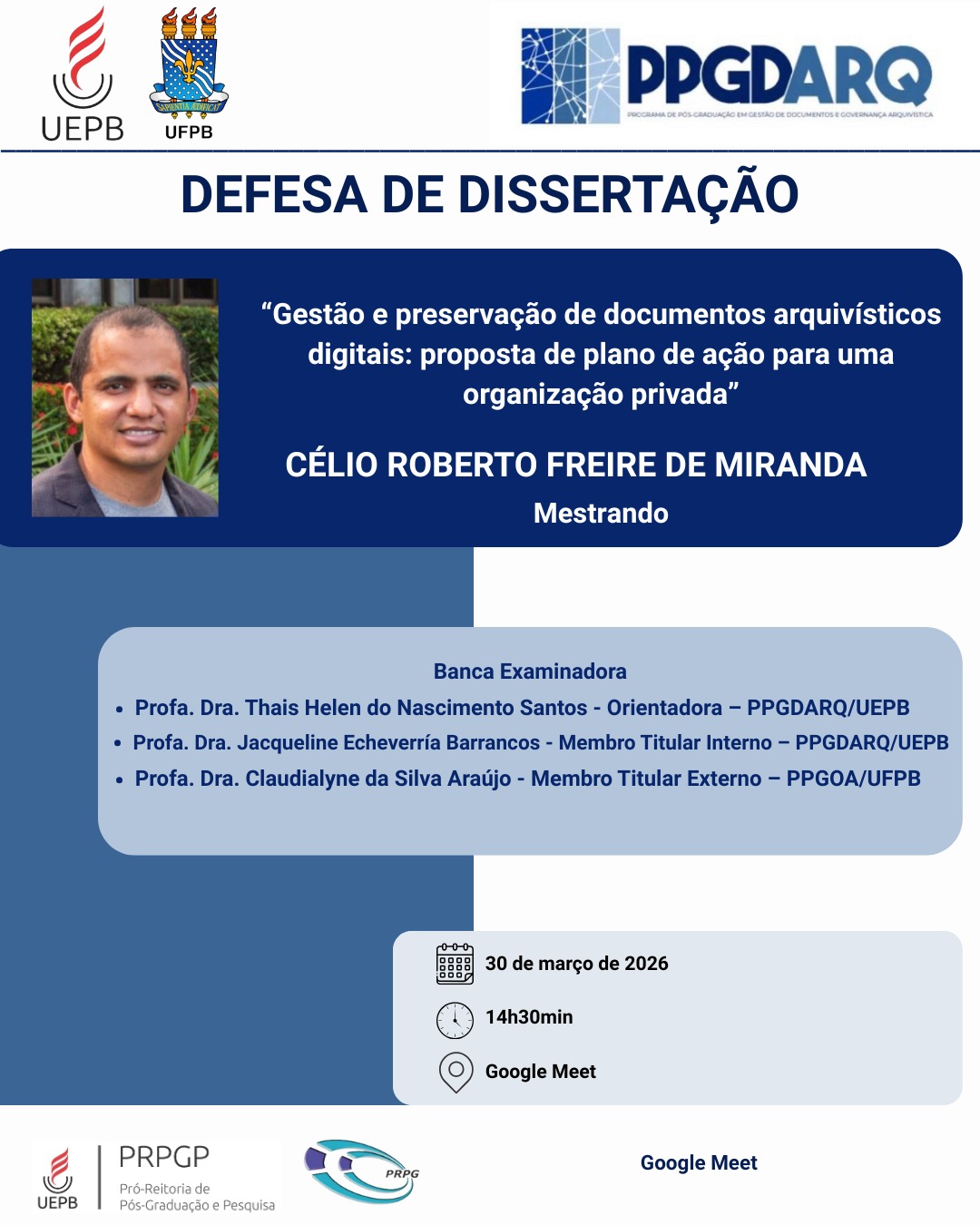 CONVITE – Defesa Pública de Dissertação do PPGDARQ-UEPB/UFPB – Célio Roberto Freire de Miranda