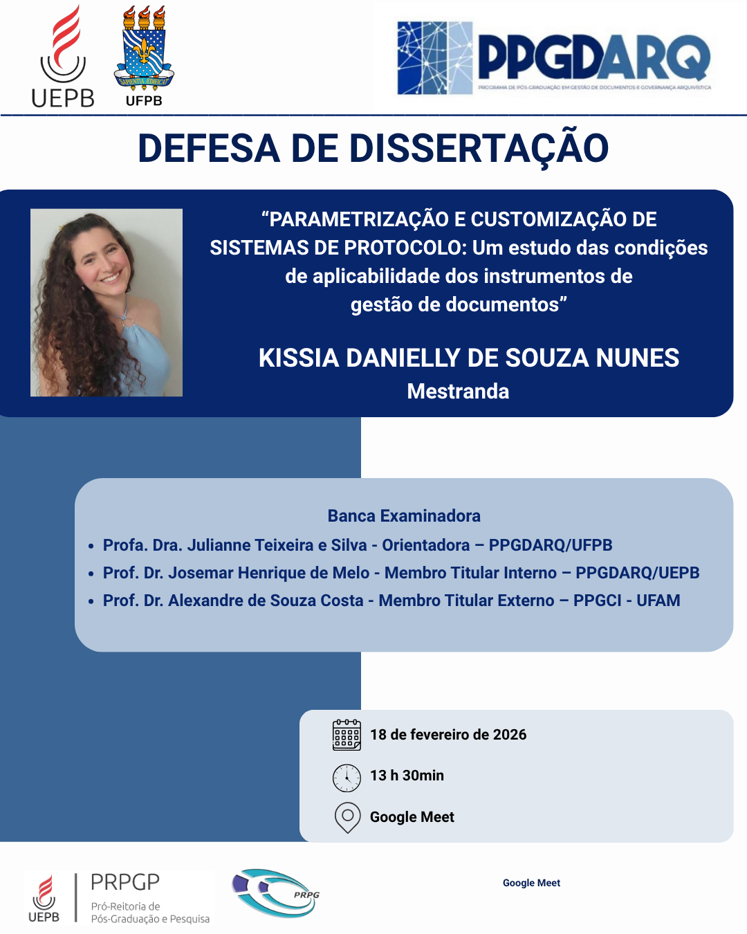CONVITE – Defesa Pública de Dissertação do PPGDARQ-UEPB/UFPB – Kissia Danielly de Souza Nunes